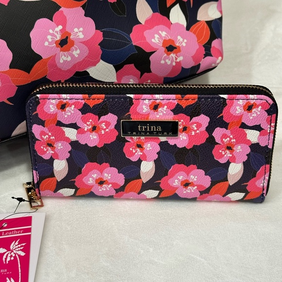 Trina Turk Black and Pink Floral Tote with Wallet - Picture 8 of 11